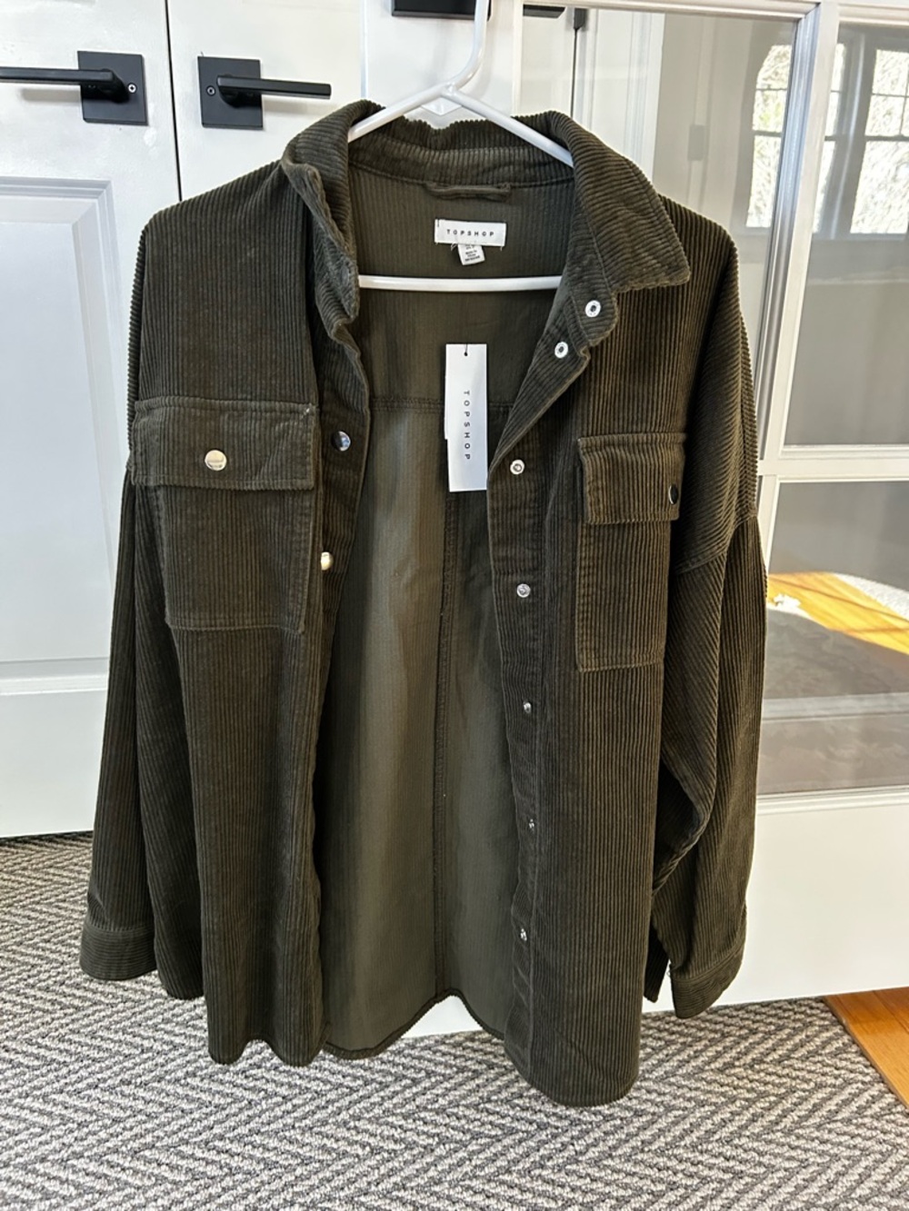 Topshop Olive Corduroy Button-Front Shacket